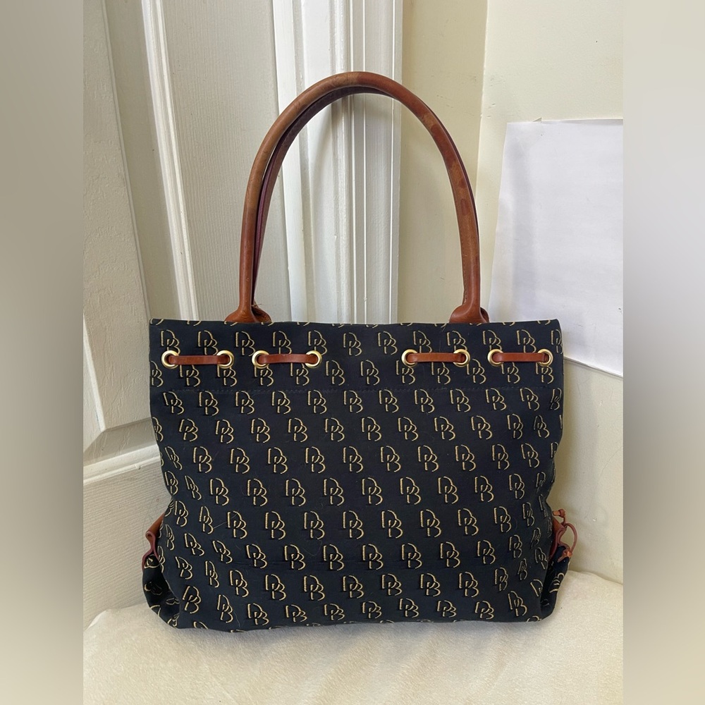 Dooney & Bourke Blue Monogram Tote with Brown Leather Trim - Picture 4 of 13